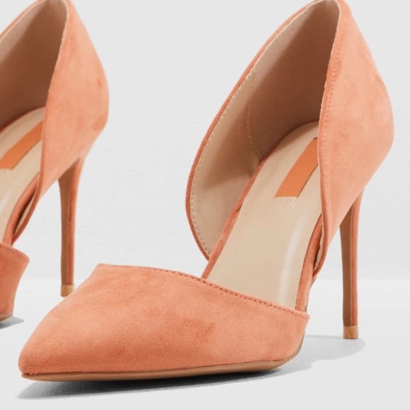 blush pink suede court shoes